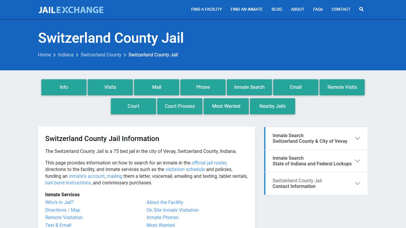 Switzerland County Jail, IN Inmate Search, Information