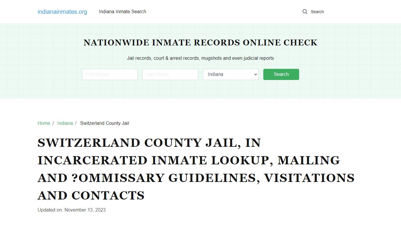 Switzerland County Jail, IN: Offender Locator, Visitation & Contact Info